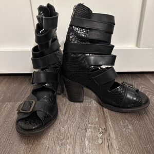 Freebird Black Strappy Heeled Boots size 7
